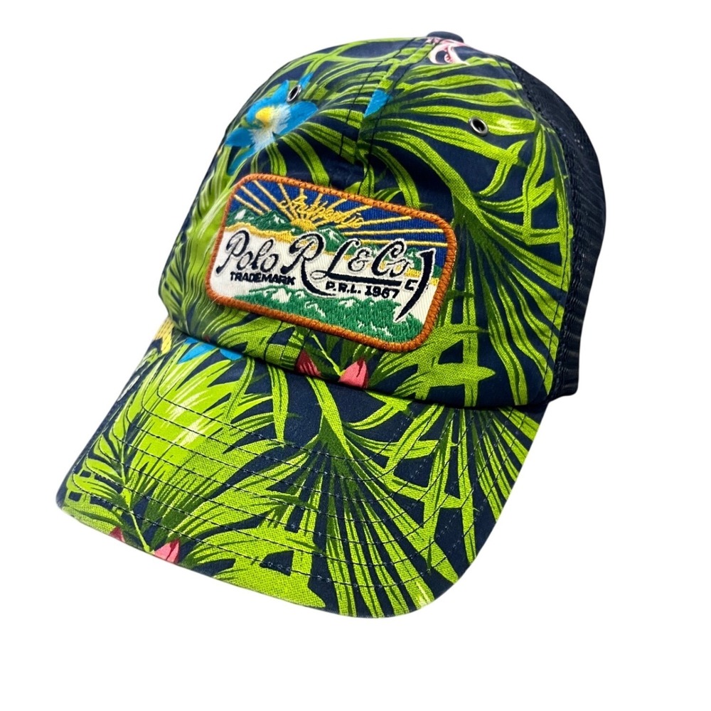 Polo Ralph Lauren Tropical Floral Mesh Trucker Hat Navy Blue Adjustable Cap